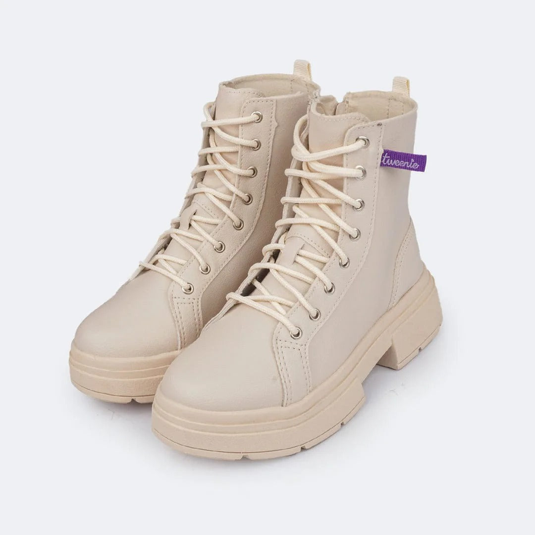Bota Coturno Feminina Tweenie Tratorada Pampili Bege