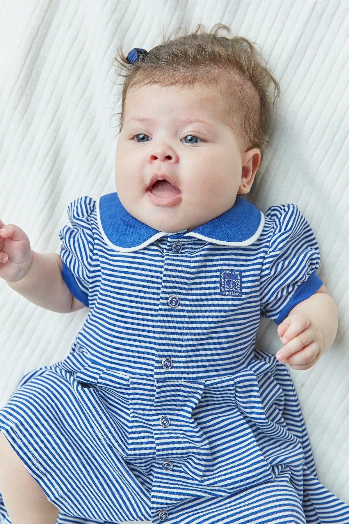 Vestido Infantil para Bebê de Malha Listrada com Gola