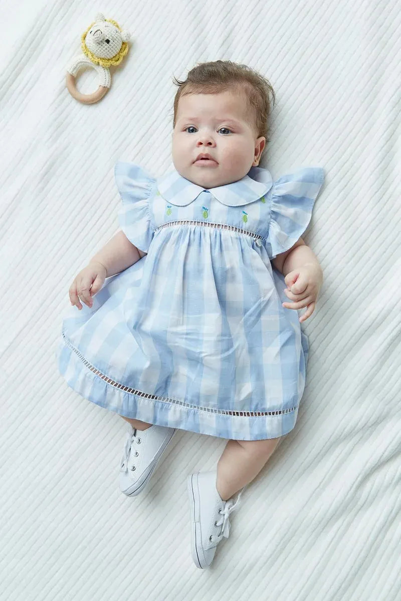 Vestido Midi Infantil para Bebê de Tricoline com Bordado