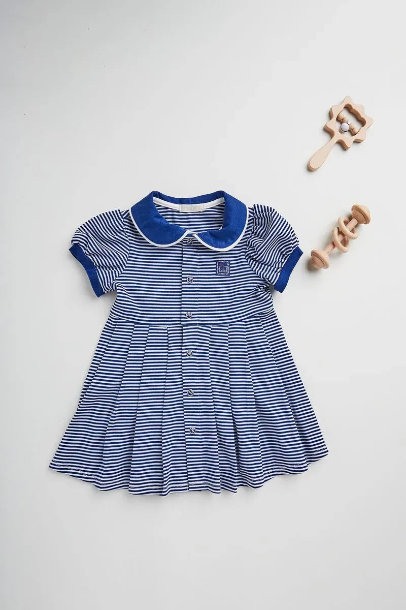 Vestido Infantil para Bebê de Malha Listrada com Gola