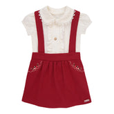 Conjunto Body Gola Rendado e Salopete Bordada com Alça Regulável Sofisticada Paraiso