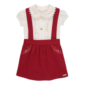 Conjunto Body Gola Rendado e Salopete Bordada com Alça Regulável Sofisticada Paraiso