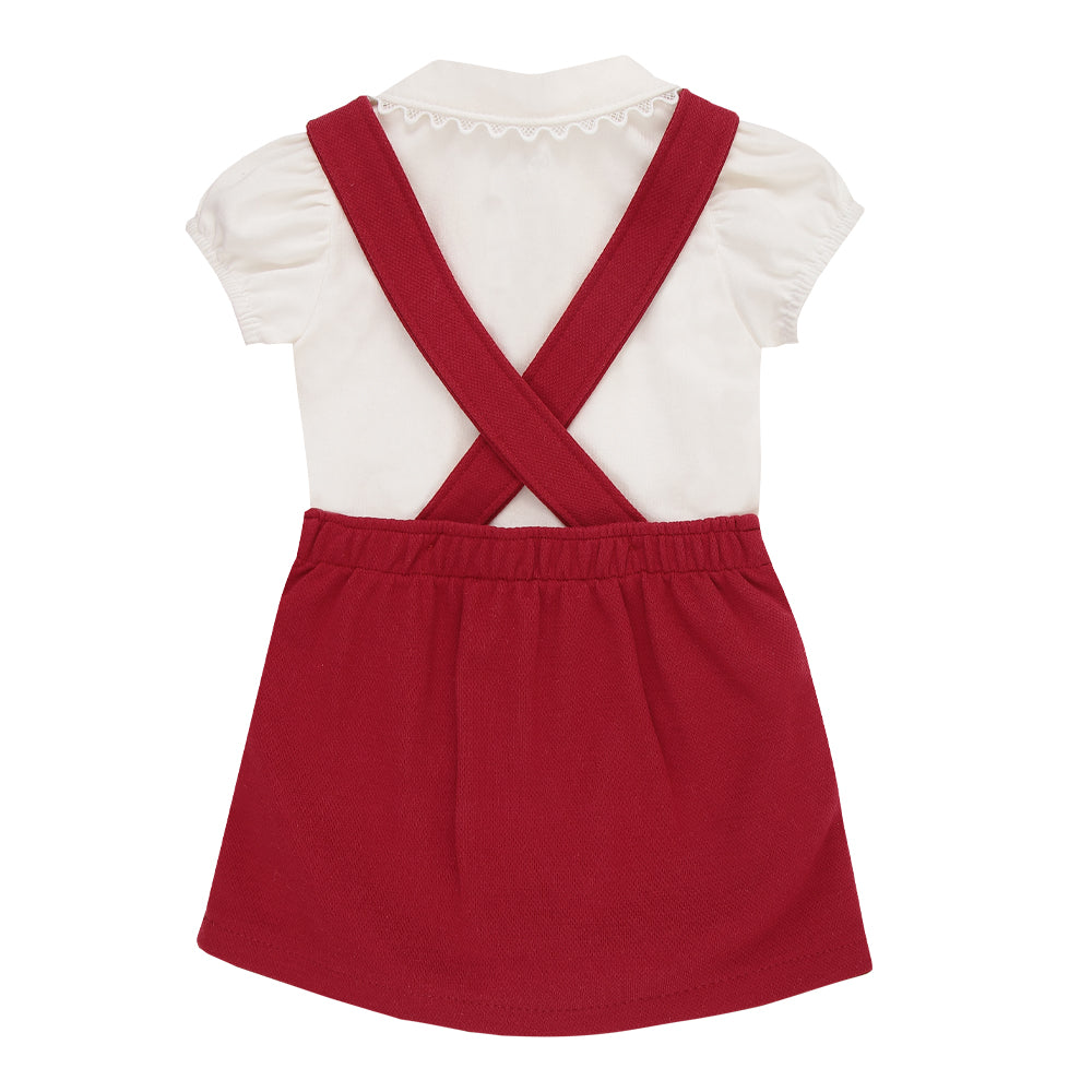 Conjunto Body Gola Rendado e Salopete Bordada com Alça Regulável Sofisticada Paraiso