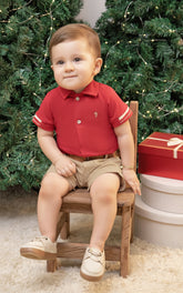 Conjunto Body Meia Manga Bordado com Shorts Sarja Color Estruturada e Cinto Caramelo Paraiso