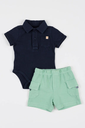 Conjunto Bebê com Polo Body de Piquet com Lycra e Bermuda de Piquet Tingido