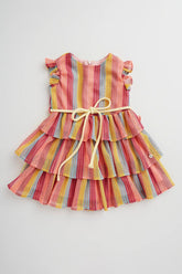 Vestido Infantil para Bbê de Tule Listrado Colorido