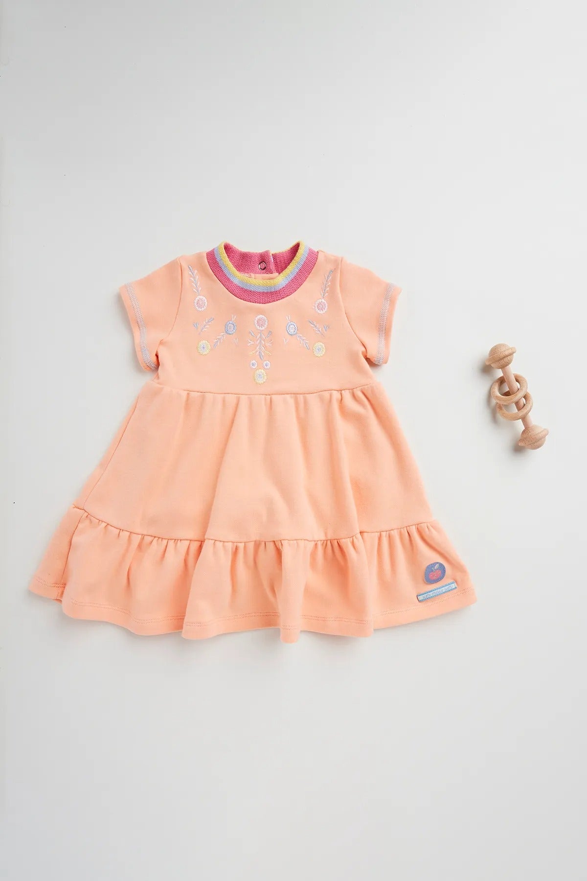 Vestido Midi Infantil para Bebê Menina em Malha com Gola de Tricô e Bordado