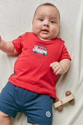 Conjunto Baby com Camiseta Body de Malha 100% Algodão com Estampa e Bermuda de Moletinho de Viscose