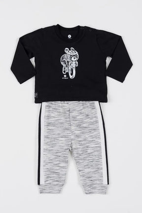 Conjunto Bebê com Camiseta Body com Silk e Calça de Piquet Flamê