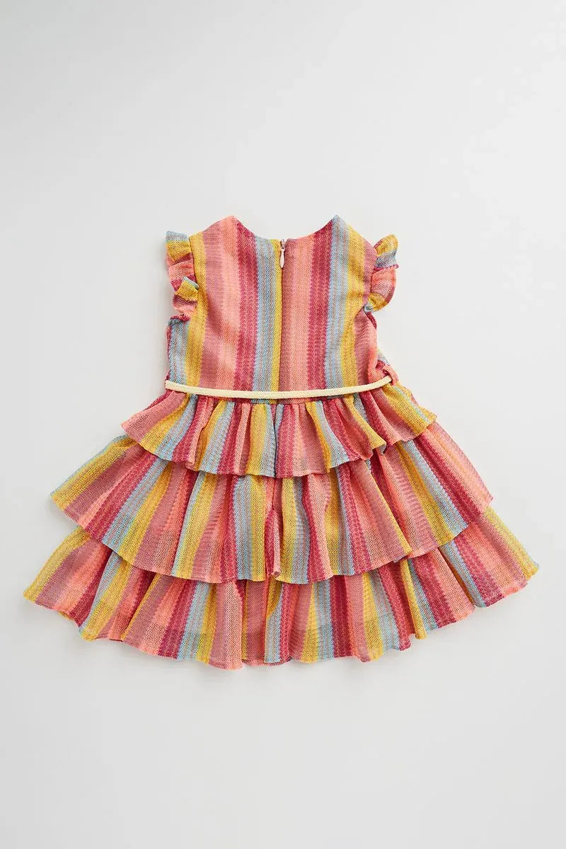 Vestido Infantil para Bbê de Tule Listrado Colorido