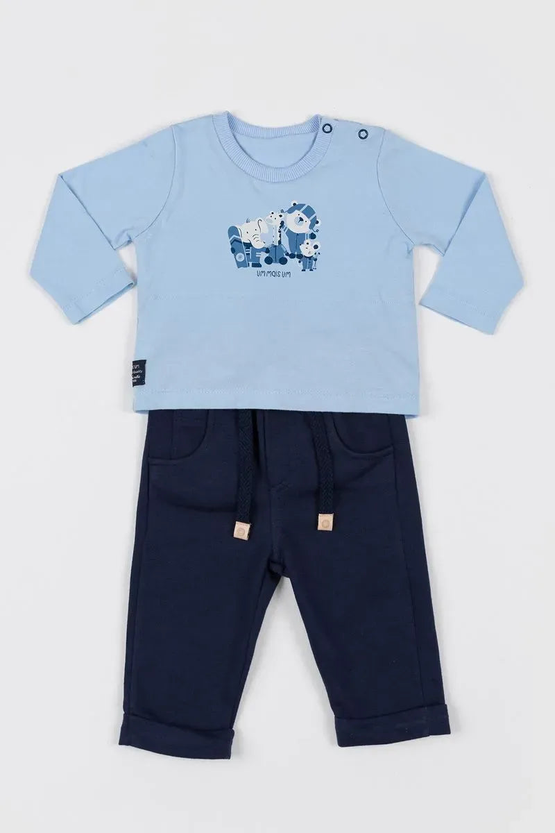 Conjunto Bebê com Camiseta Body de Malha 100% Algodão com Estampa e Calça de Moletinho