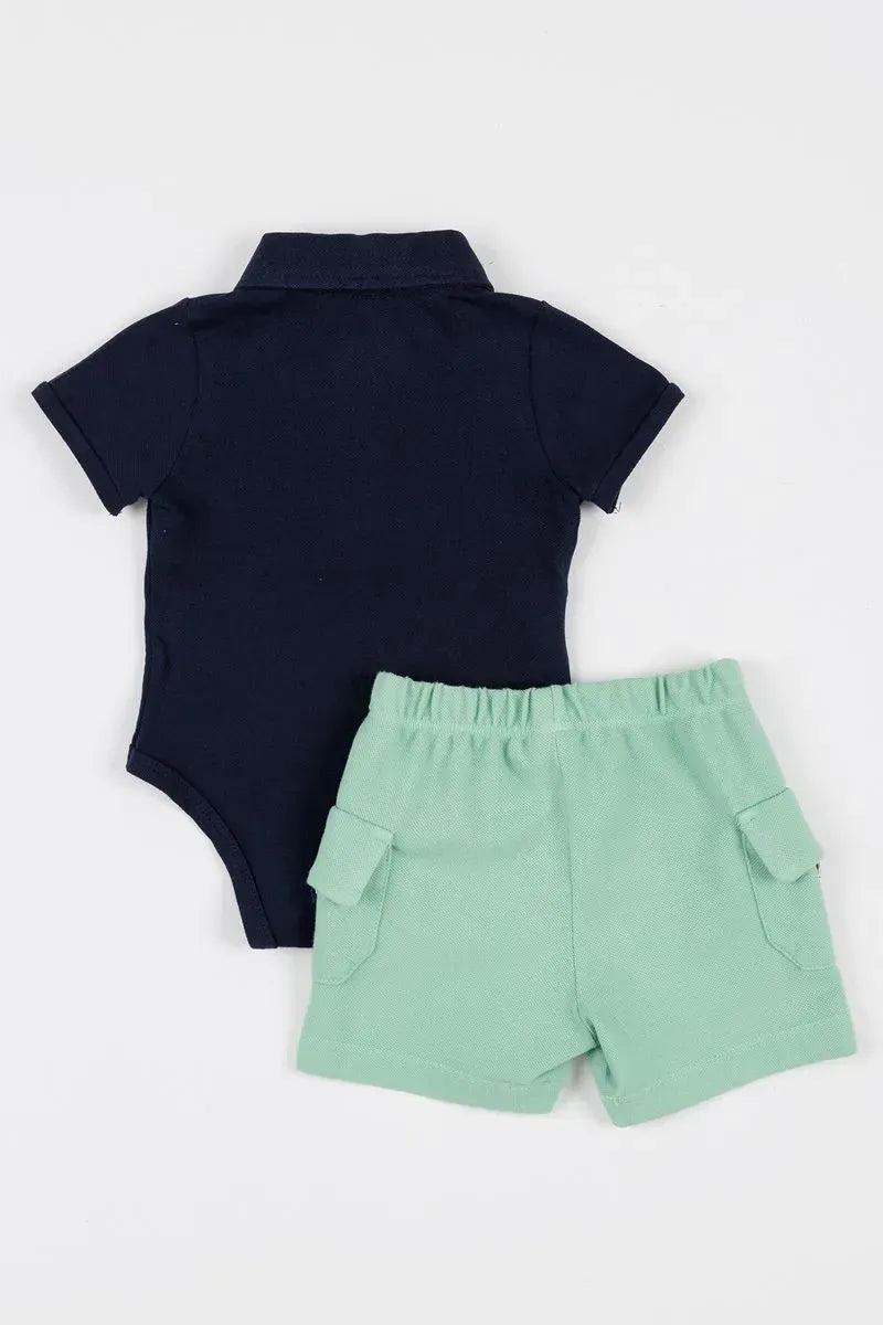 Conjunto Bebê com Polo Body de Piquet com Lycra e Bermuda de Piquet Tingido