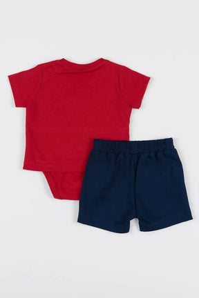 Conjunto Baby com Camiseta Body de Malha 100% Algodão com Estampa e Bermuda de Moletinho de Viscose